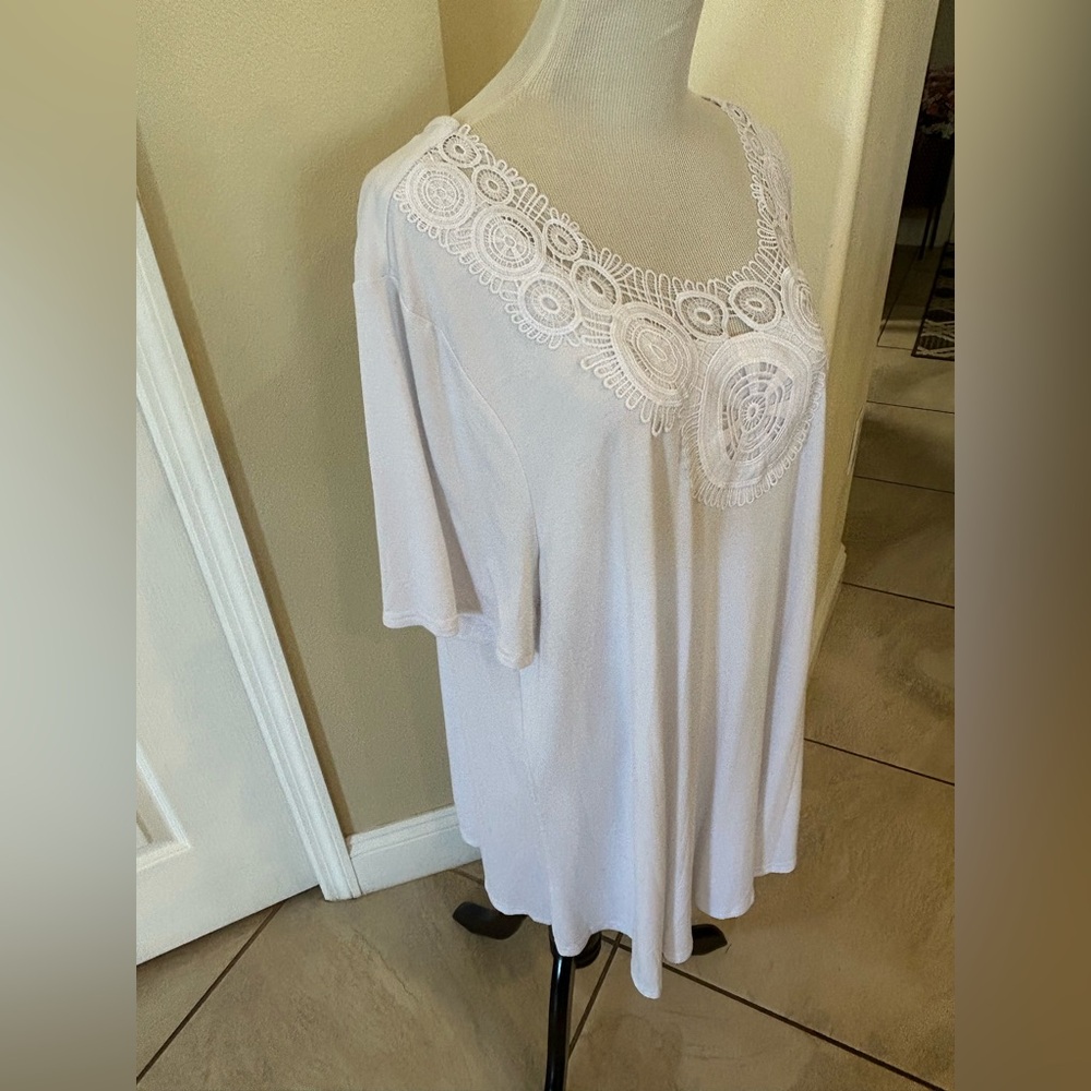Verbendi Women’s 3X Short Sleeve White Blouse Top Crochet Accent - Picture 13 of 13